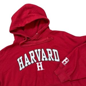 VTG 90s Harvard University Red Hoodie Pullover Embroidered Appliqué Cotton 2XL